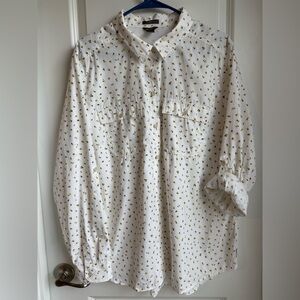 Eddie Bauer Women’s Adventurer White Button Down with Yellow Floral Accents, 2XL